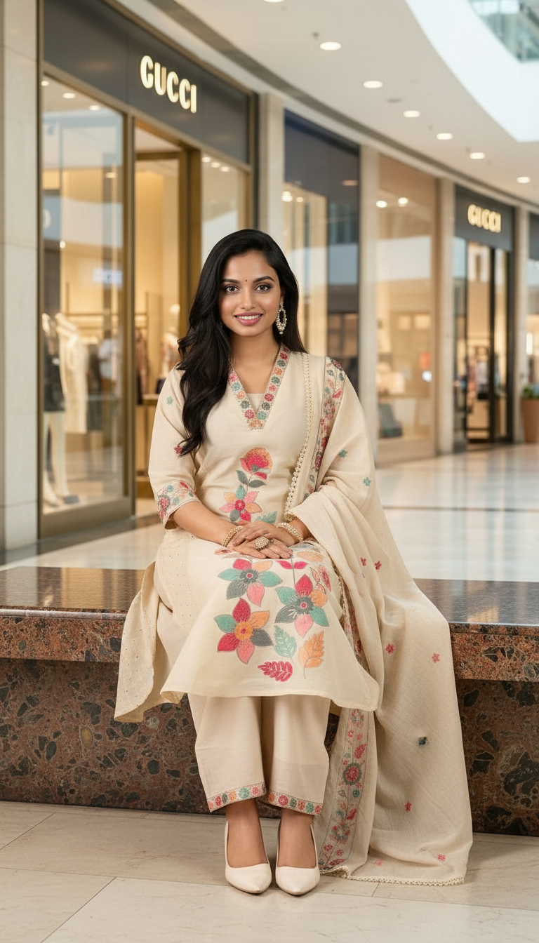 Floral Embroidered Kurta Set view 5