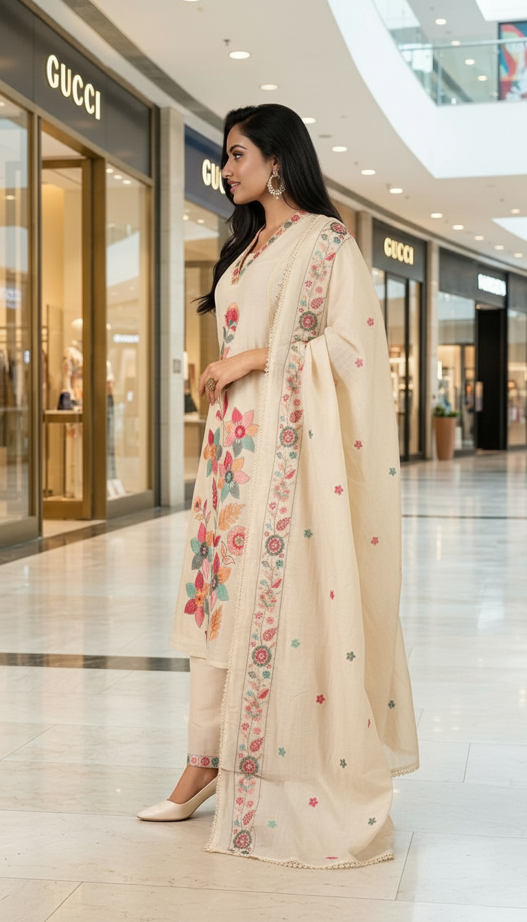 Floral Embroidered Kurta Set view 4