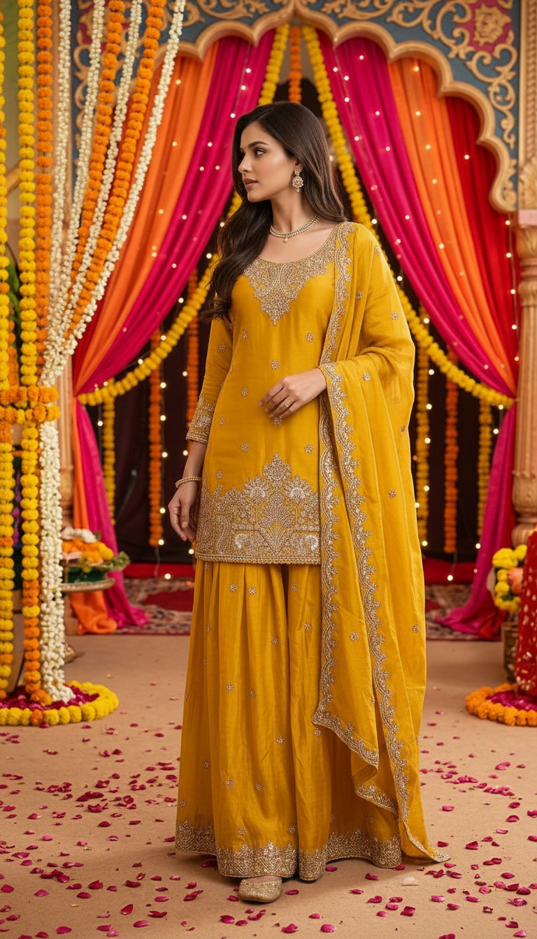 Embroidered Long Kurta Lehnga Suit With Dupatta view 3