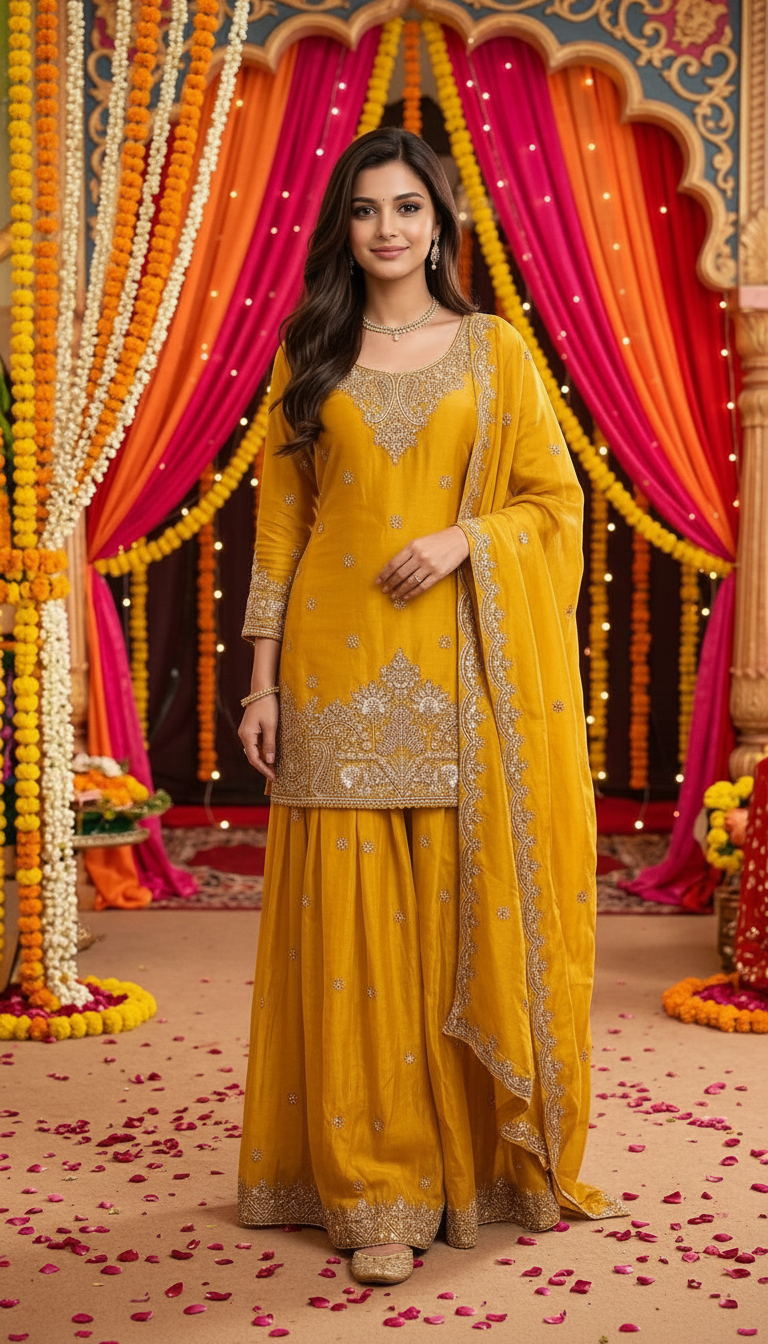 Embroidered Long Kurta Lehnga Suit With Dupatta view 4
