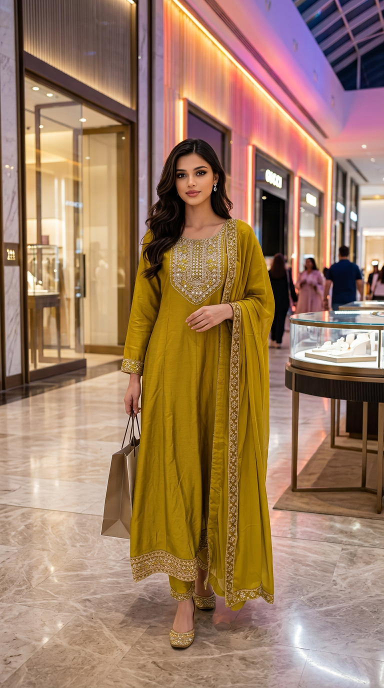 Elegant Embroidered Mehndi Kurta Set view 6