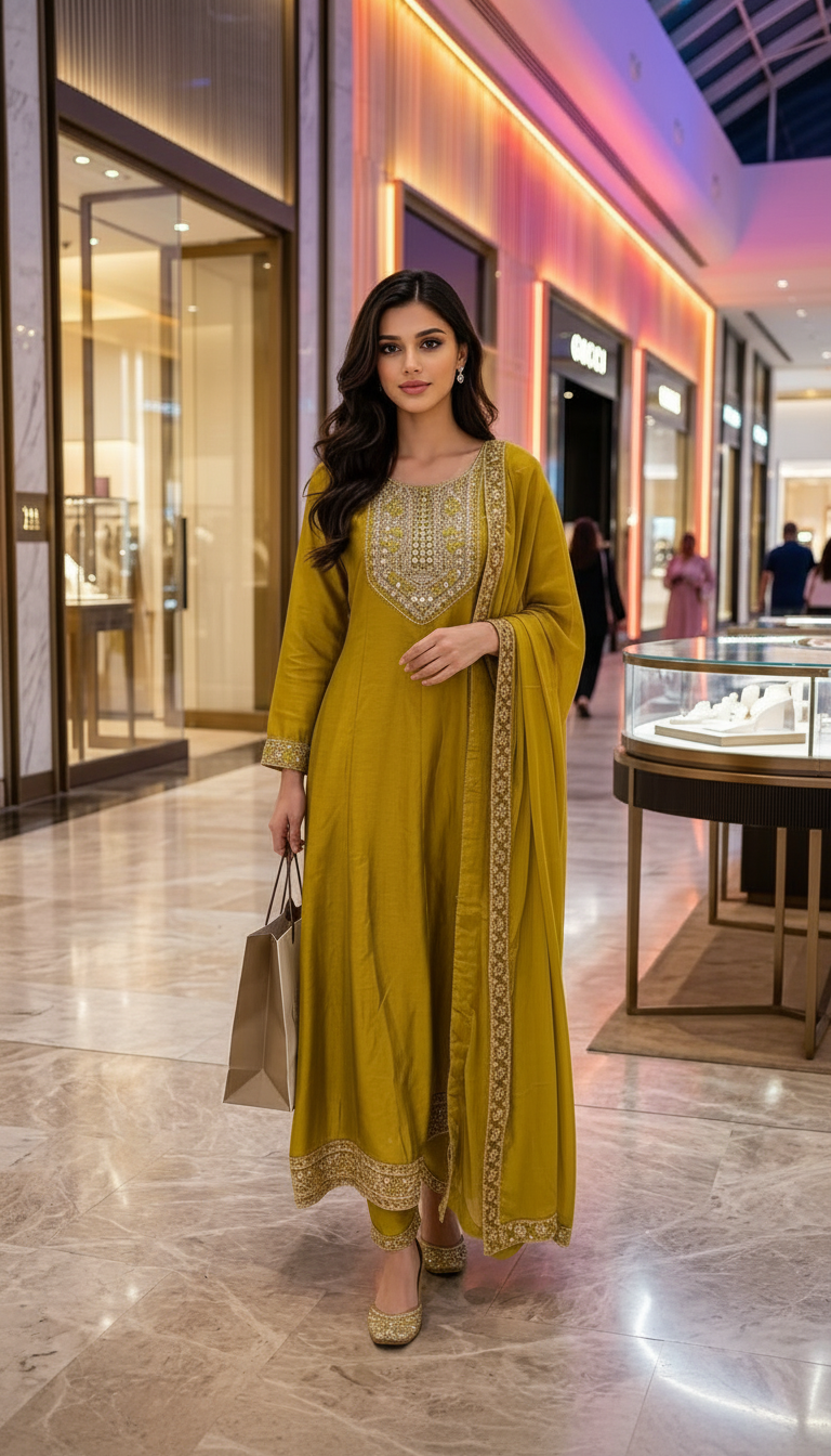 Elegant Embroidered Mehndi Kurta Set view 3