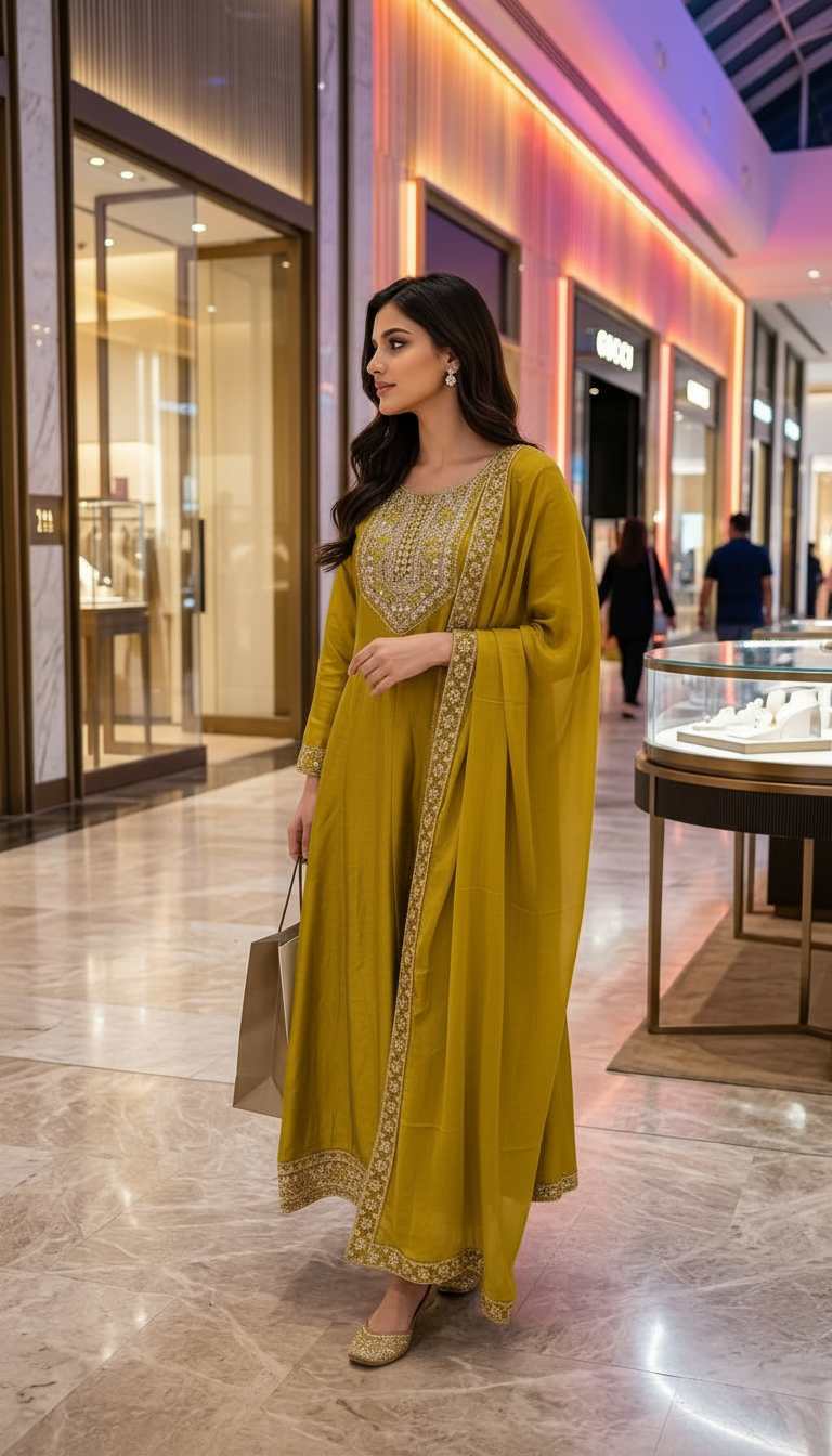 Elegant Embroidered Mehndi Kurta Set view 4