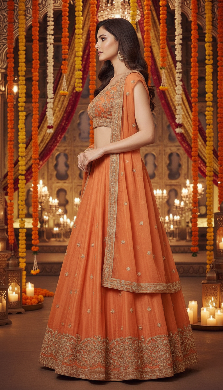 Embroidered Lehenga Choli Fendy Fabric view 4