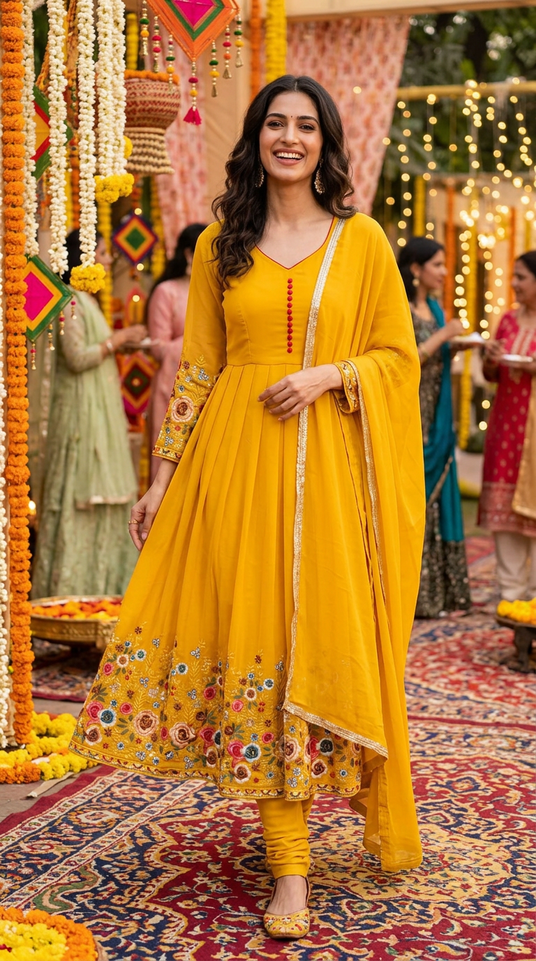 Festive Yellow Anarkali Suit view 5