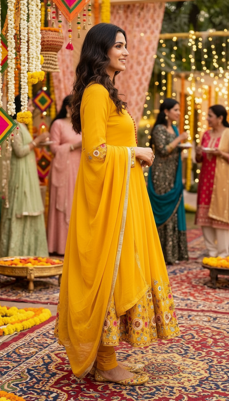 Festive Yellow Anarkali Suit view 2
