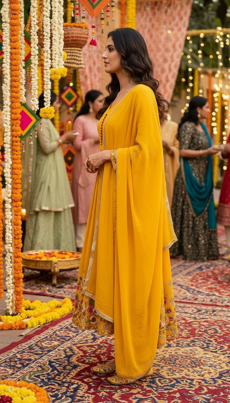 Festive Yellow Anarkali Suit view 3