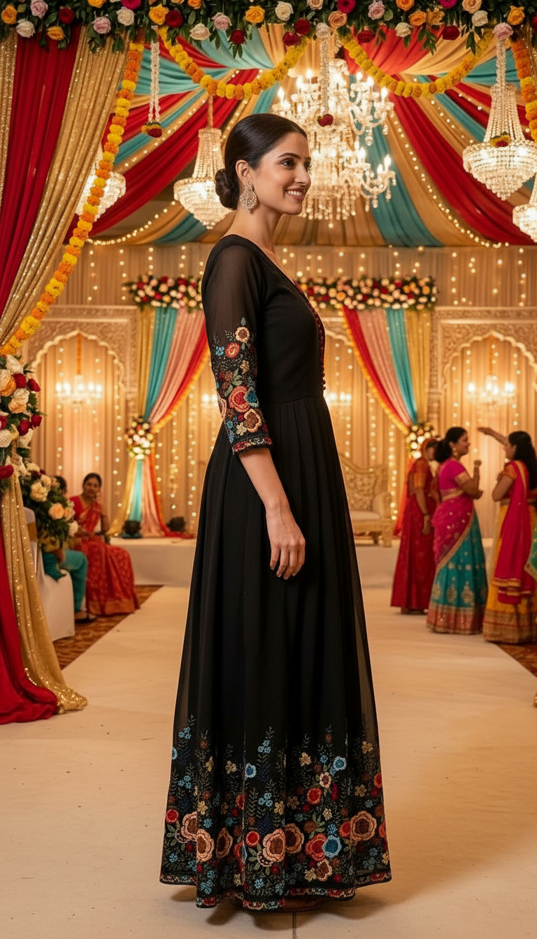 Embroidered Black Dress view 3