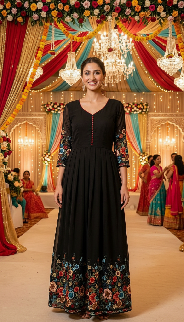Embroidered Black Dress view 4