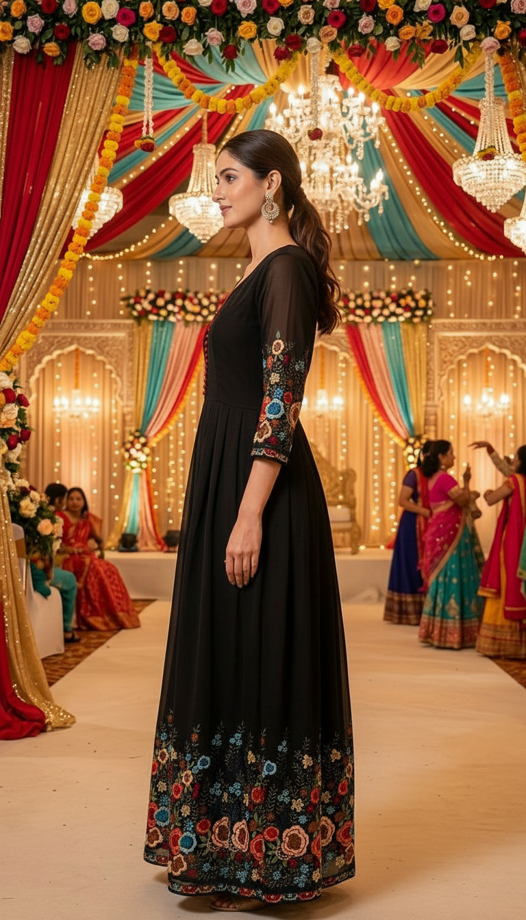 Embroidered Black Dress view 6