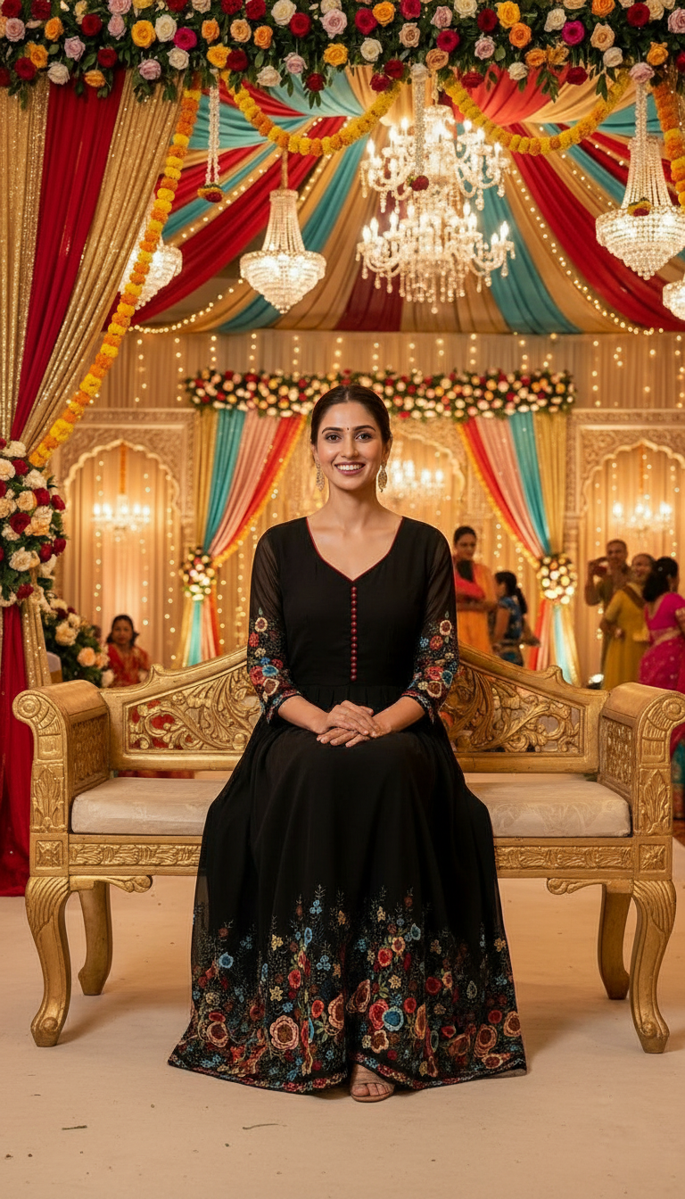 Embroidered Black Dress view 5