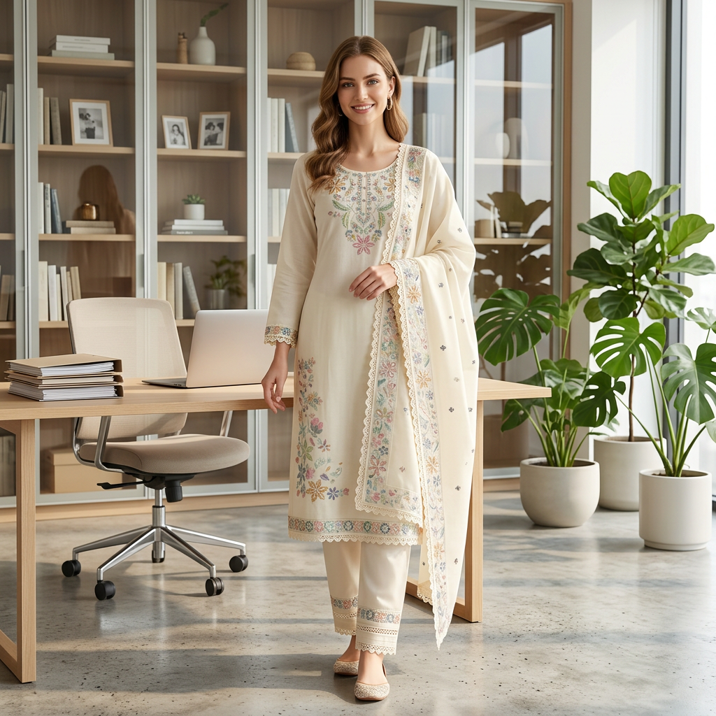 Combed  Natural Cotton   Kurti Set