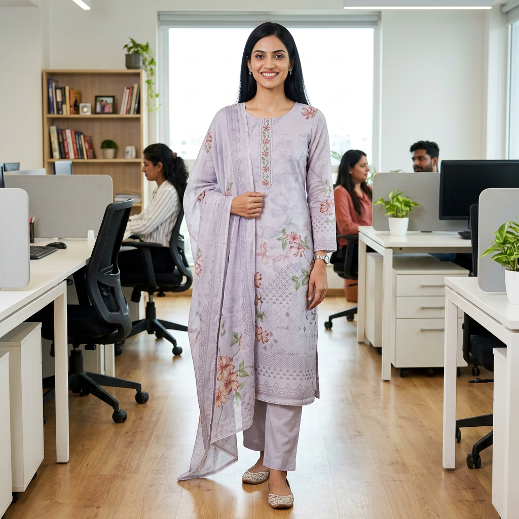 Cotton Linen  Floral Kurti Set