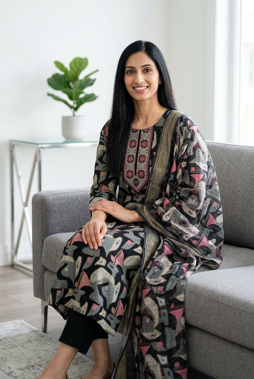Berlin Silk  Discharge Print Kurti Set