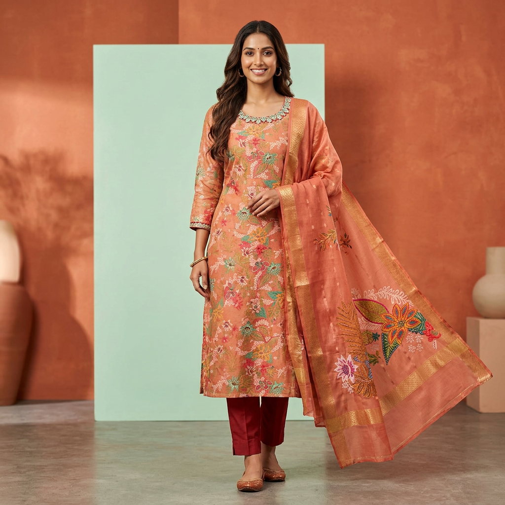 Vertigan Silk  Kurti Set