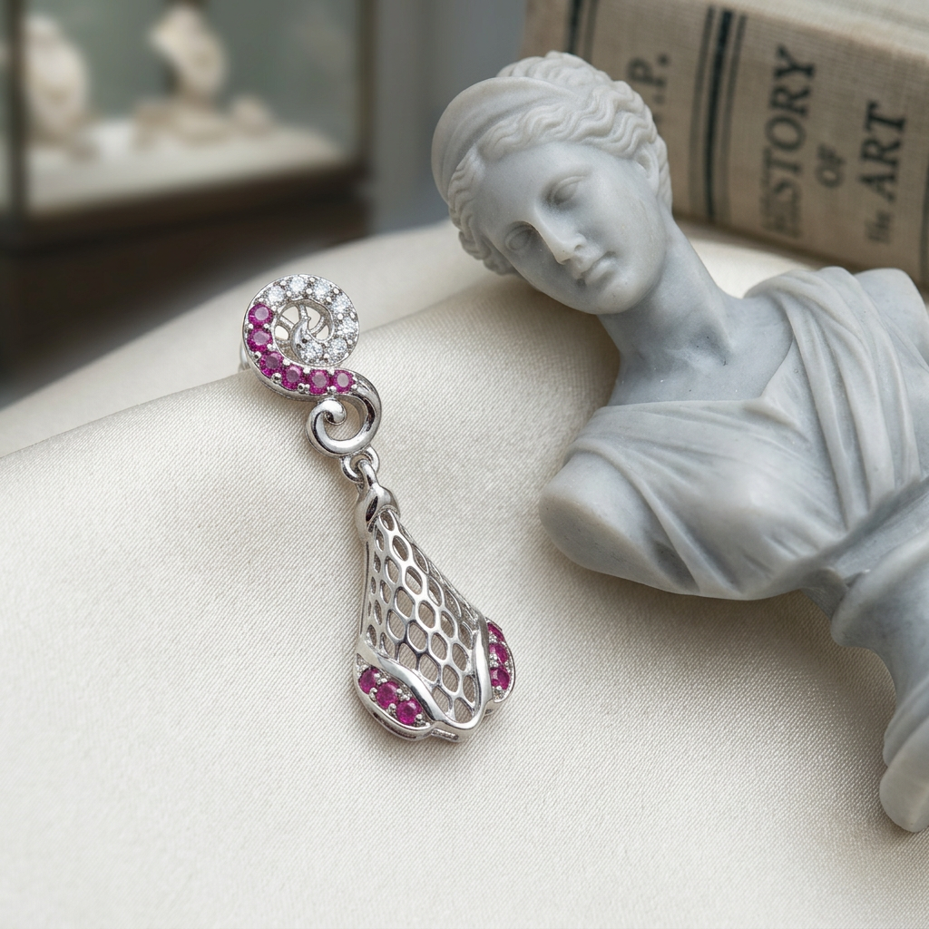 Silver and Pink Gemstone Earrings