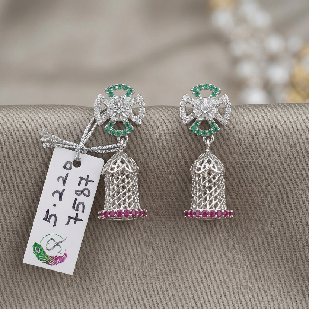 Elegant Silver Jhumka Earrings