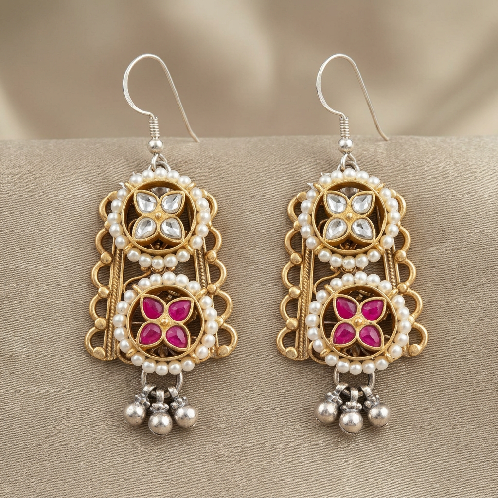 Floral Oxidised 925 Earrings