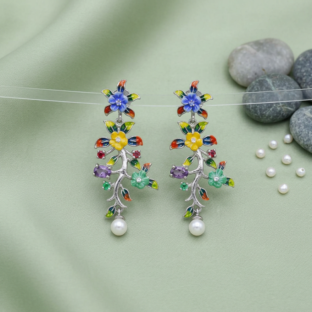 Floral Silver Earrings