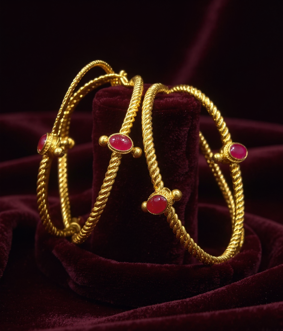 Gold Golsu Bangles with Ruby
