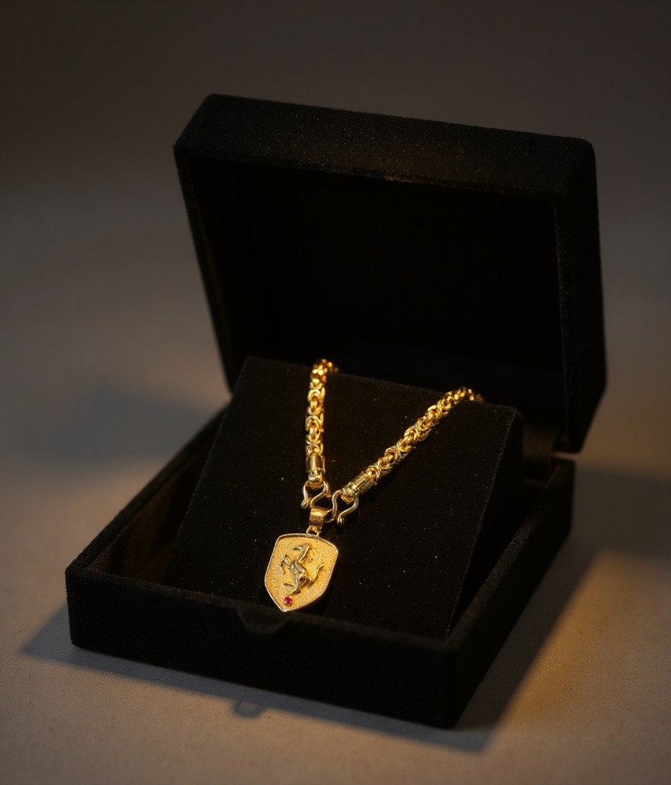 Pracing Horse Pendant With Twisted Link Chain