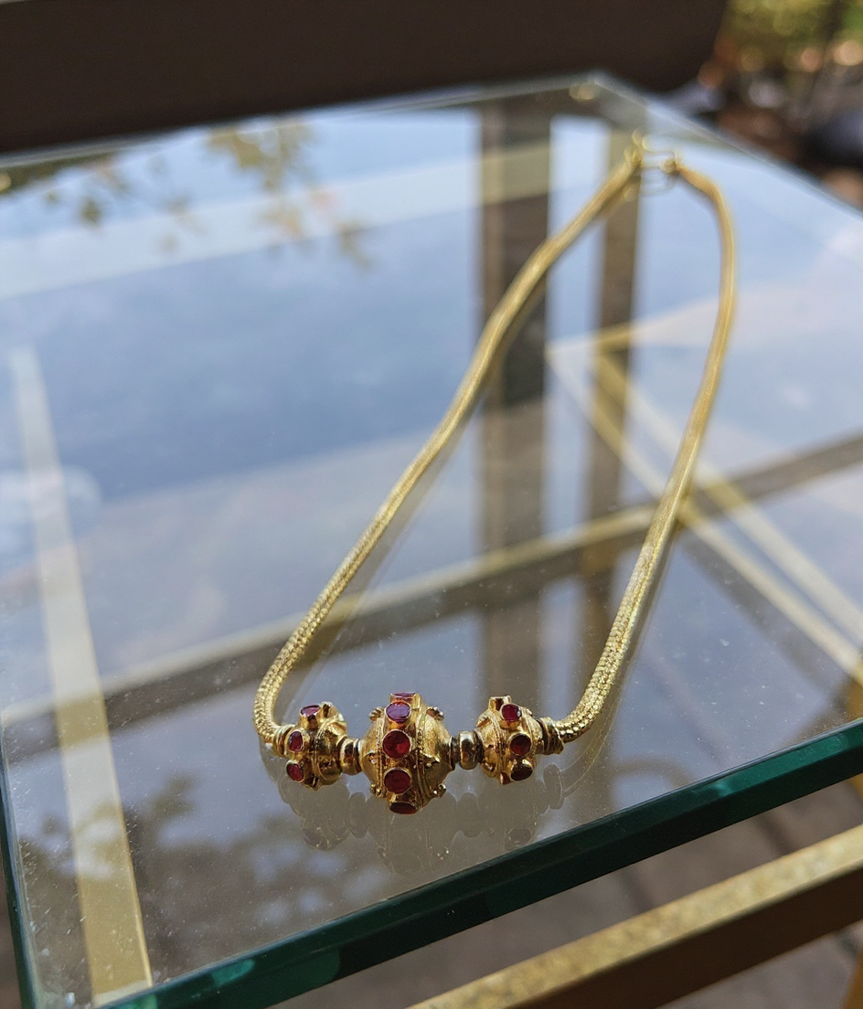 Gold Ruby Bead Chain