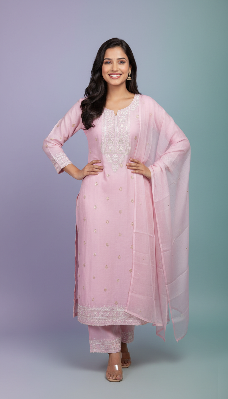 Chikankari Kurta Set view 6
