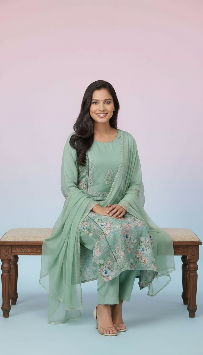 Chikankari Cotton Kurta Set view 4