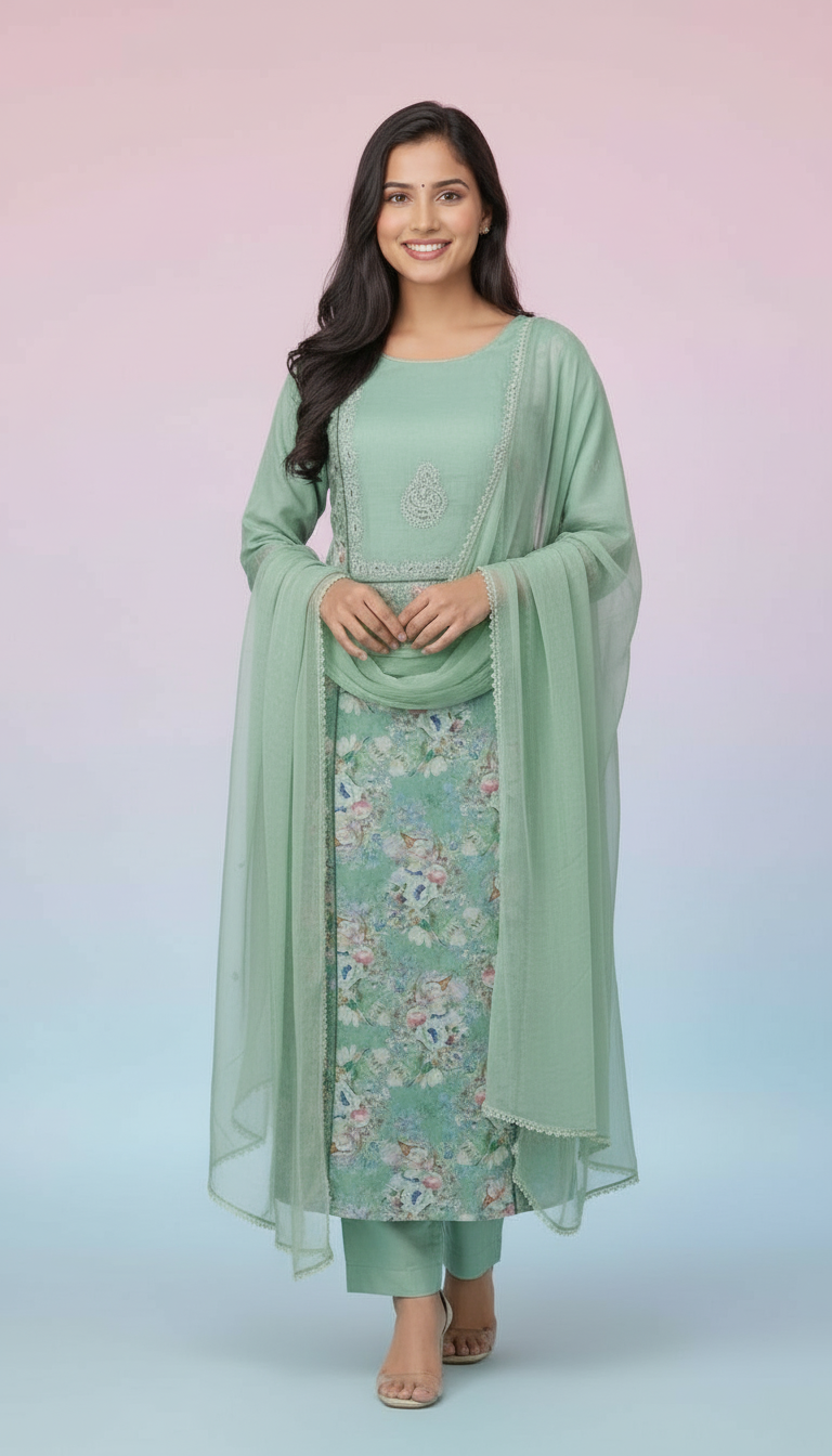Chikankari Cotton Kurta Set view 5