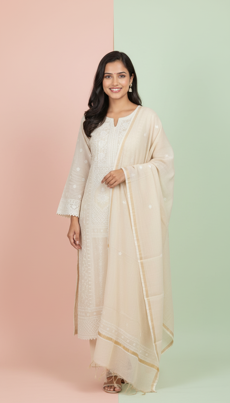 Chikankari Tissue Kurta Set view 4