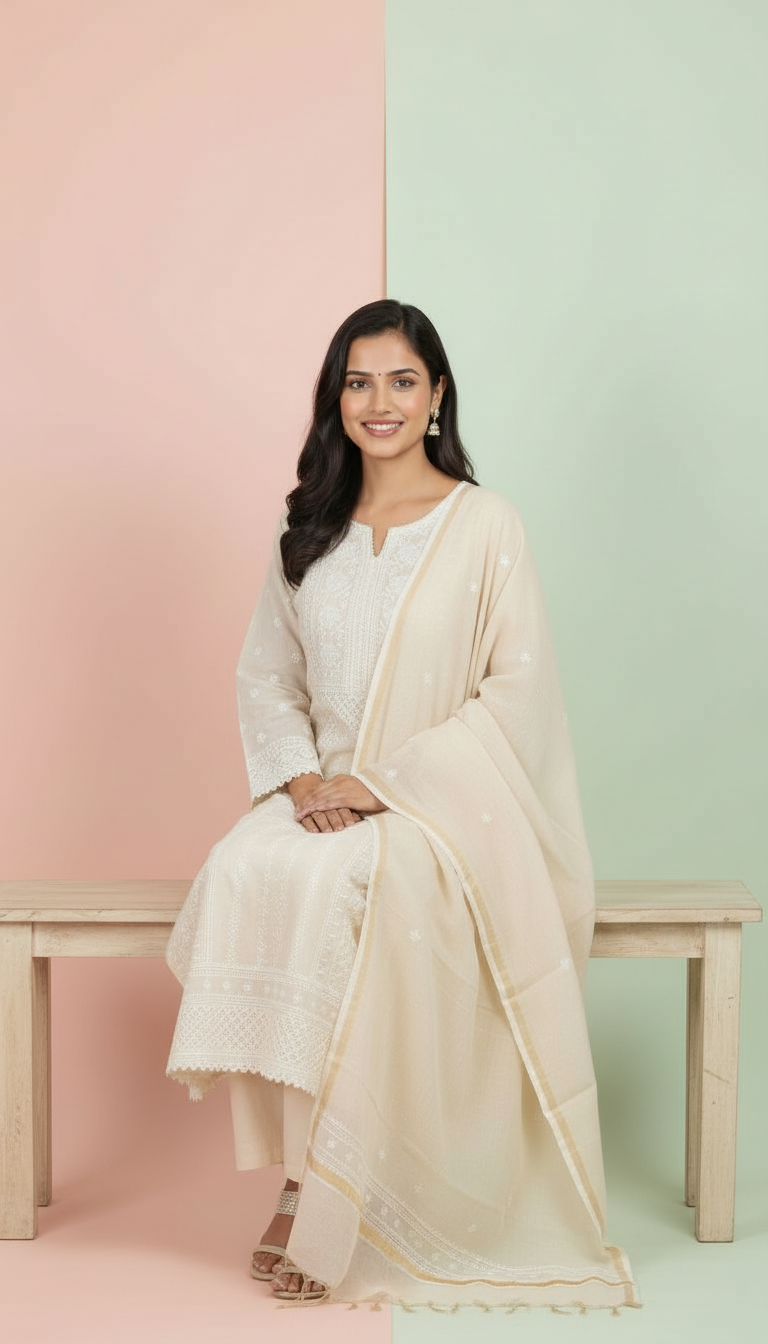 Chikankari Tissue Kurta Set view 3