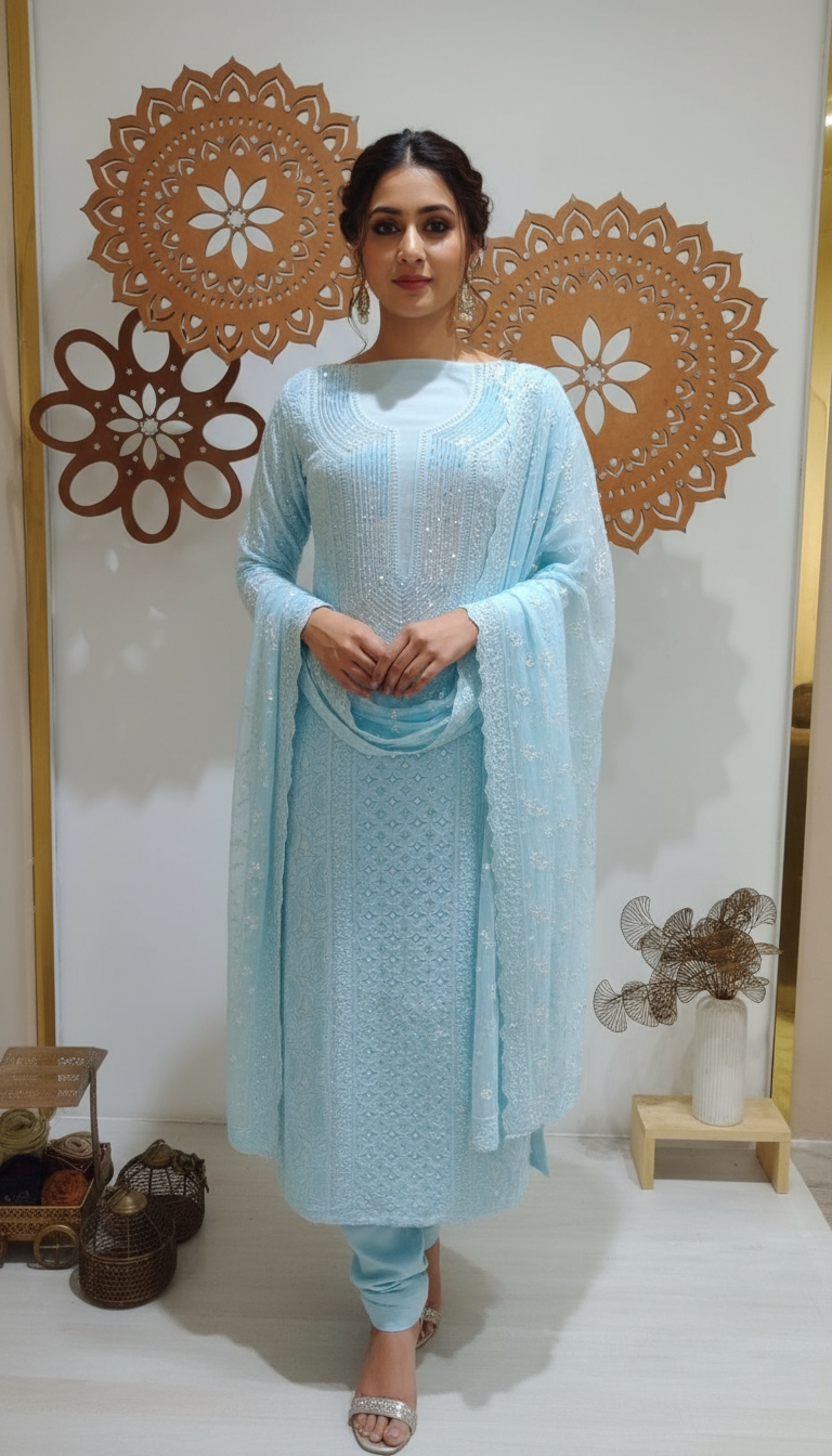 Chikankari Suit Set view 4