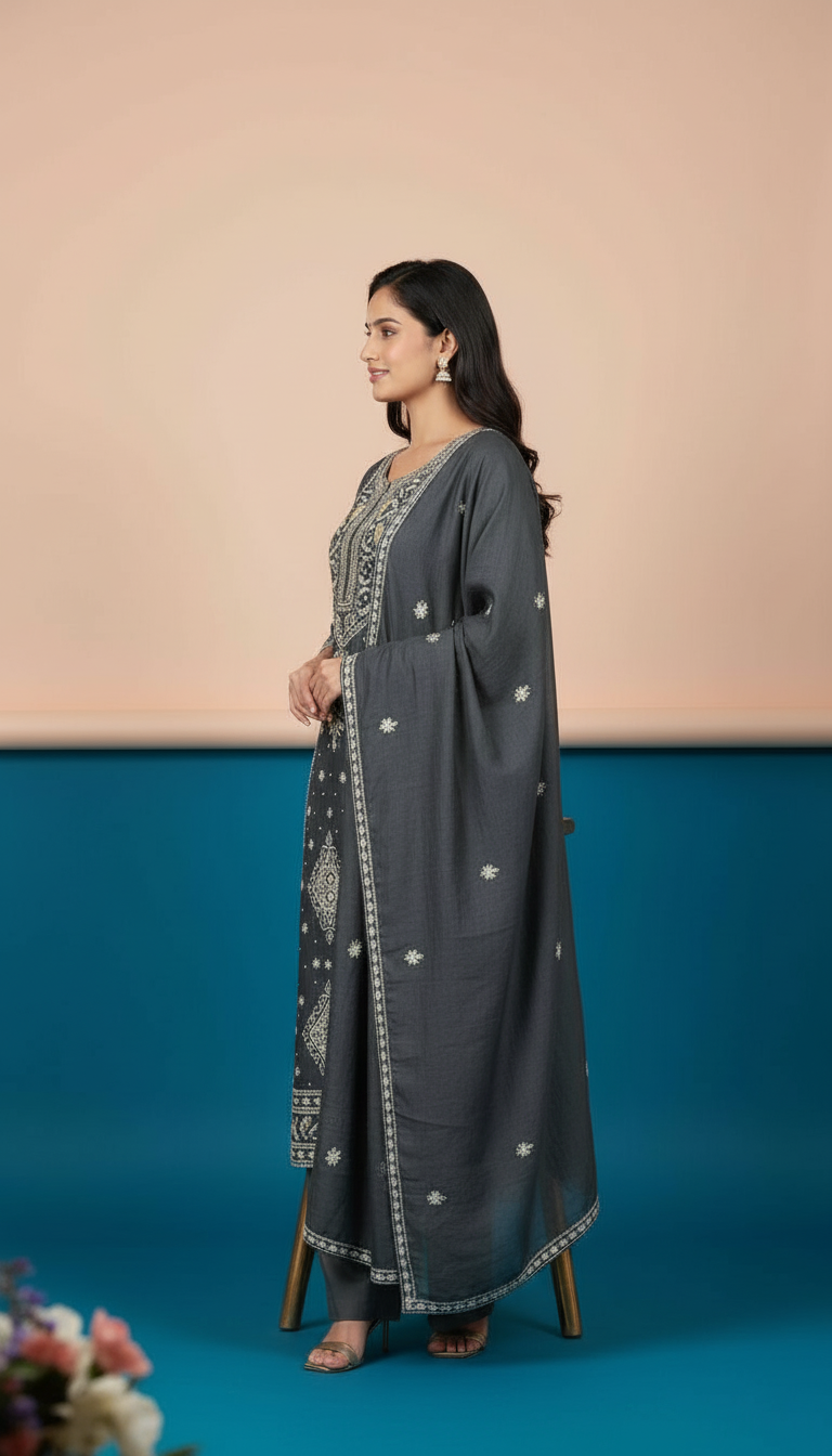 Embroidered Tissue Navy Blue Kurta Set view 2