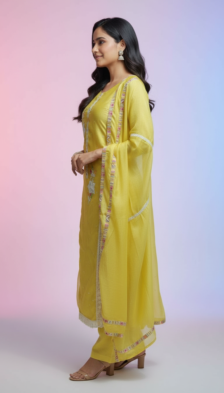 Ethnic Yellow 3pcs Suit Set view 2