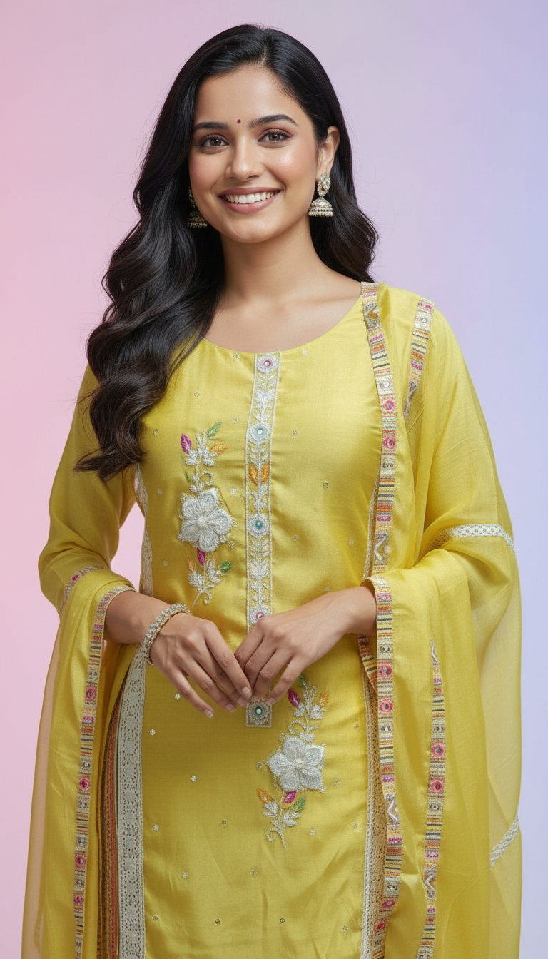 Ethnic Yellow 3pcs Suit Set