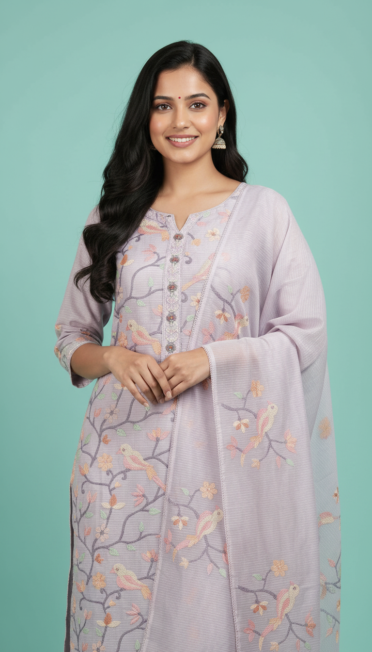 Chikankari Embroidered Kota Kurta Set