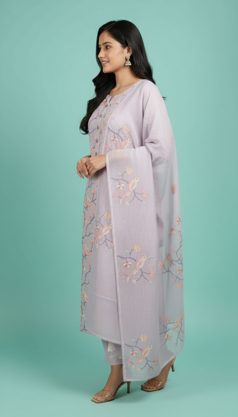 Chikankari Embroidered Kota Kurta Set view 4