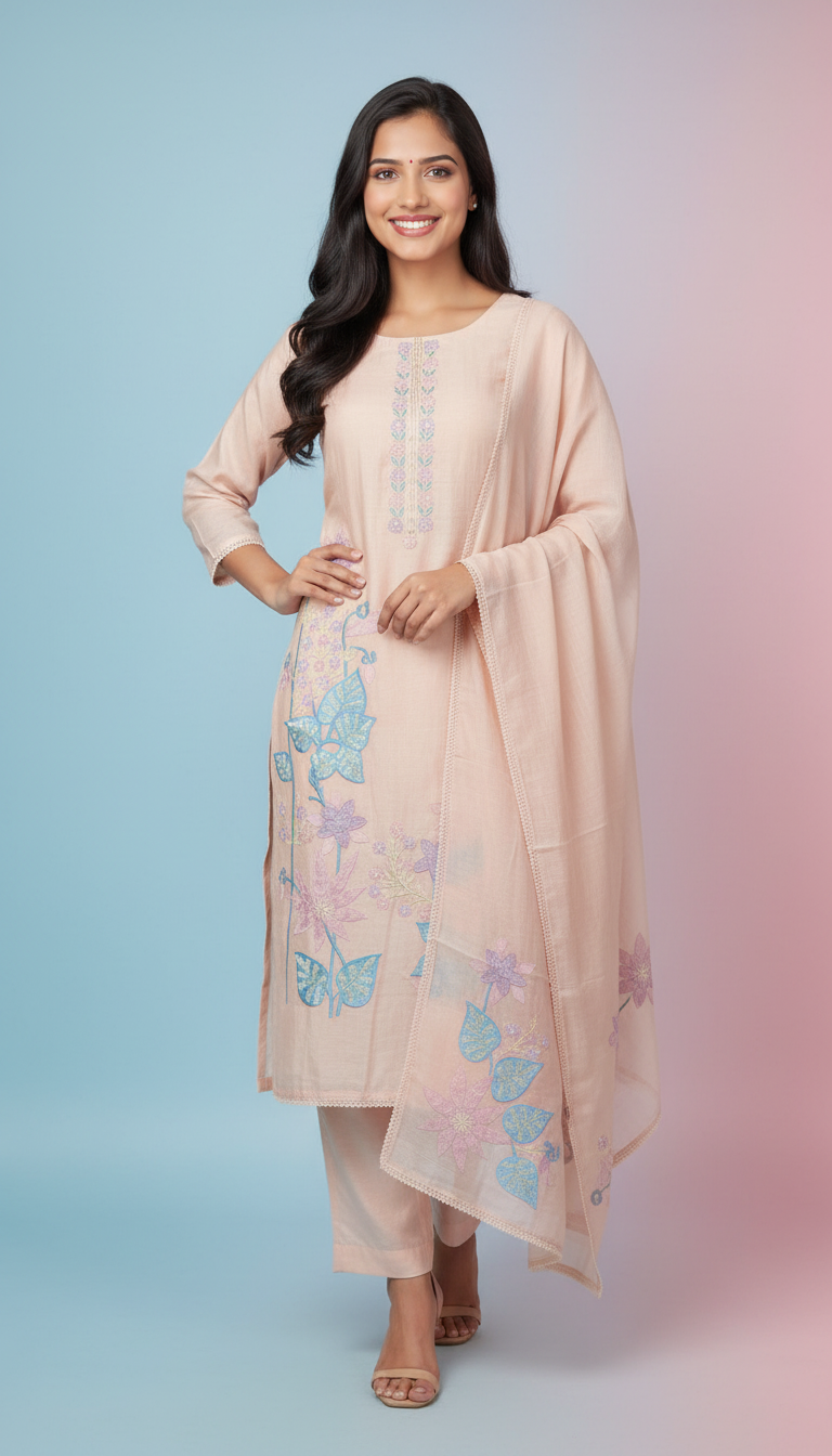 Embroidered Mal Chanderi Kurta Set