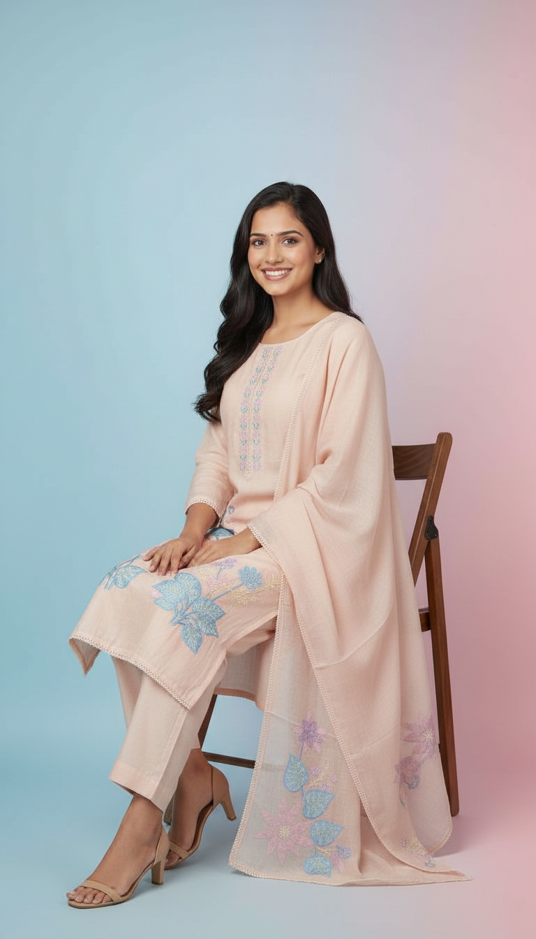 Embroidered Mal Chanderi Kurta Set view 4