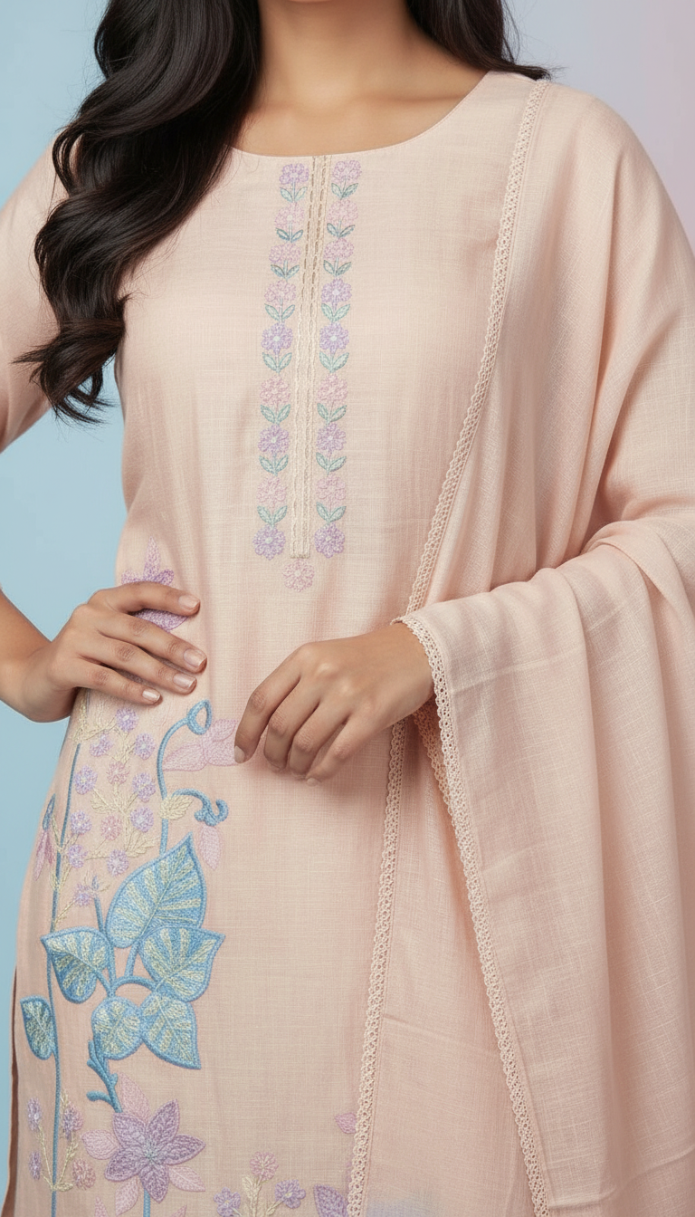 Embroidered Mal Chanderi Kurta Set view 3