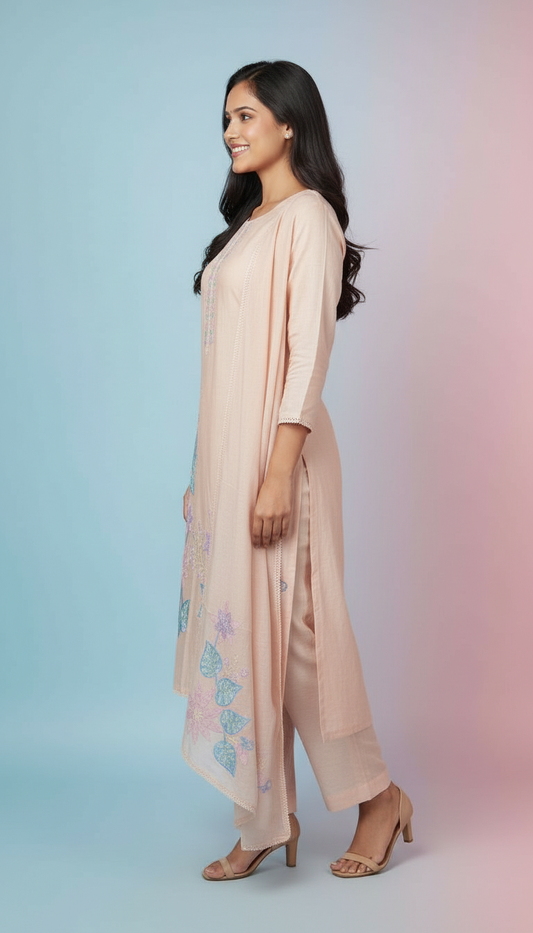 Embroidered Mal Chanderi Kurta Set view 2