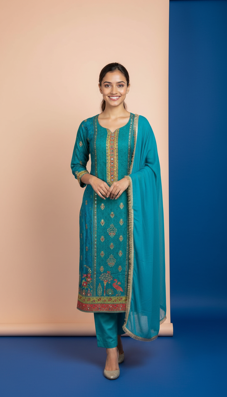 Embroidered Crepe Kurta Set