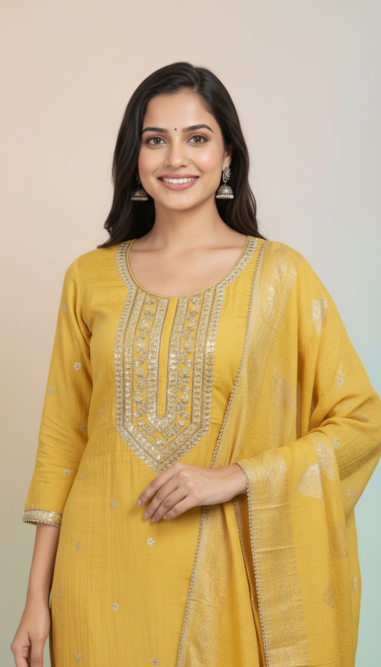 Crush Tissue Yellow Kurta Set