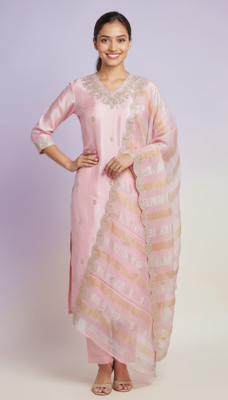 Dola Silk Pink Suit Set view 5