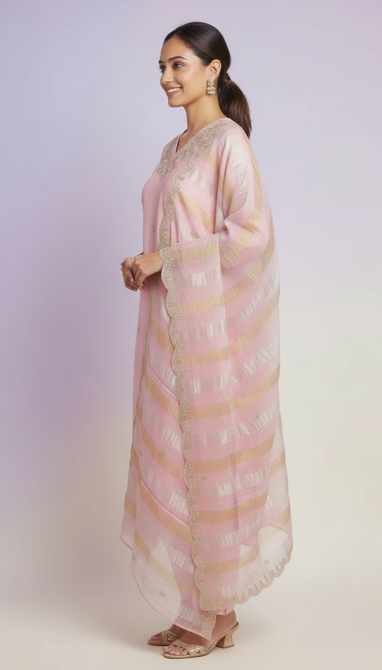 Dola Silk Pink Suit Set view 2