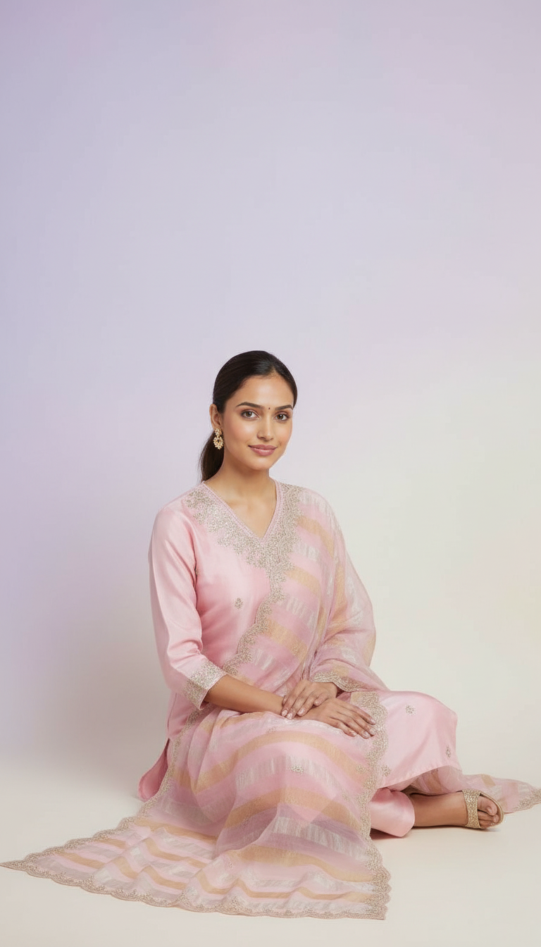 Dola Silk Pink Suit Set view 4