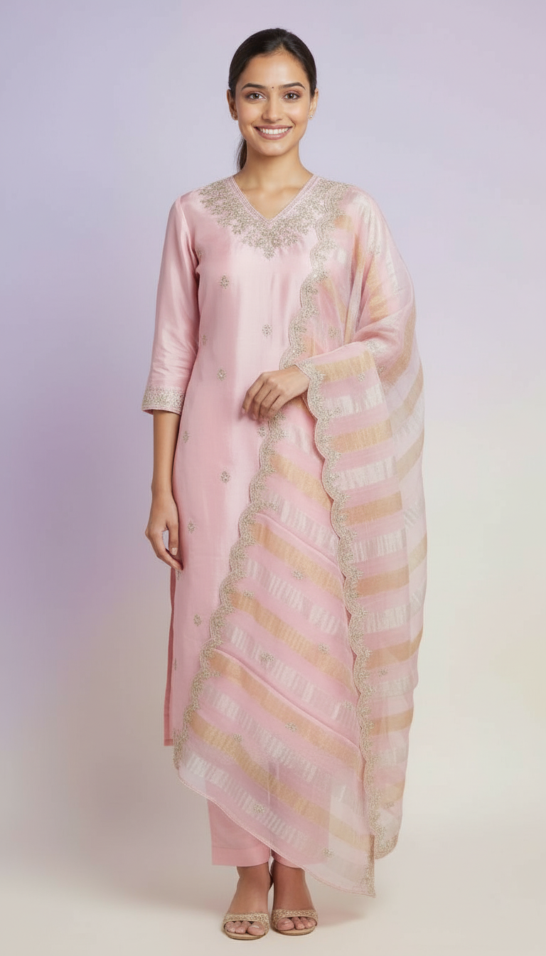Dola Silk Pink Suit Set