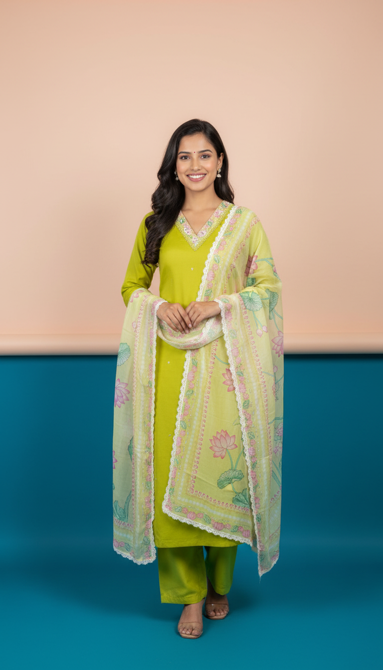 Mal Chanderi Suit With Elegant Printed Dupatta view 4