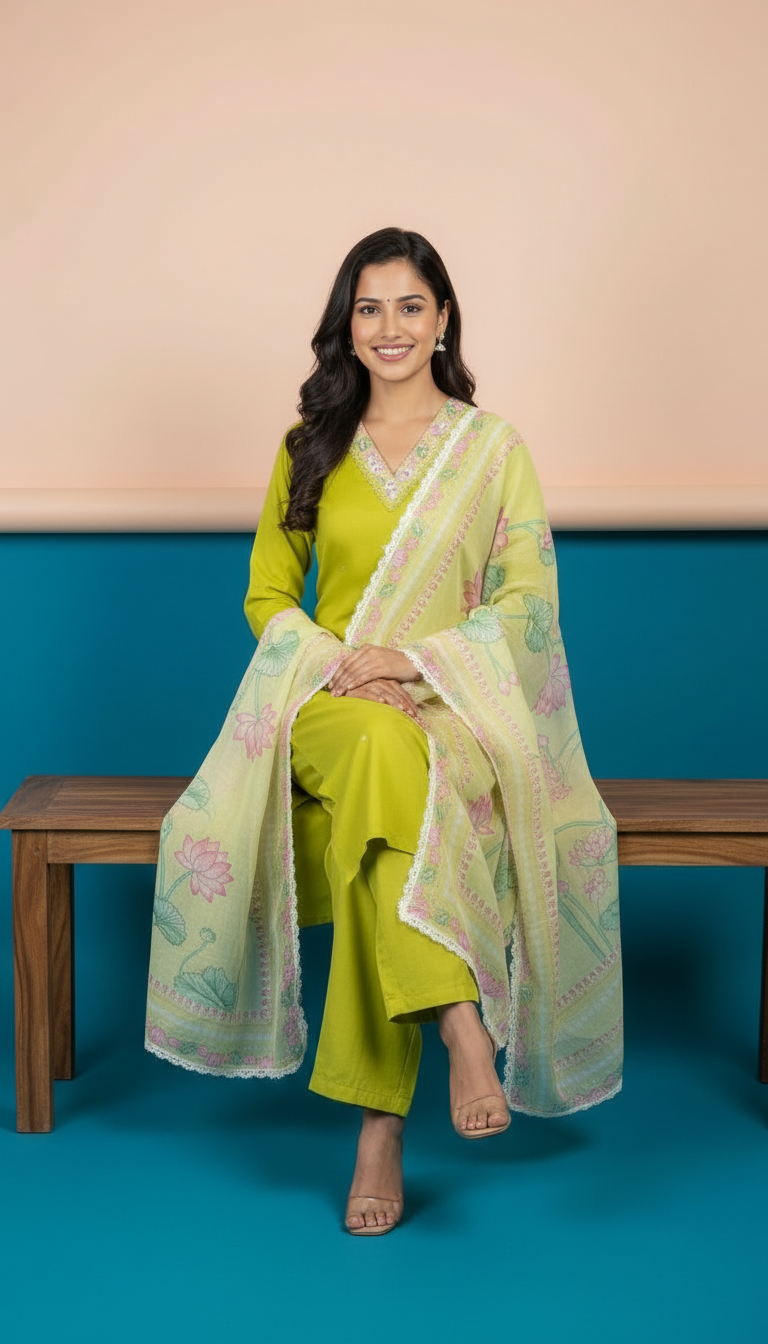 Mal Chanderi Suit With Elegant Printed Dupatta view 3
