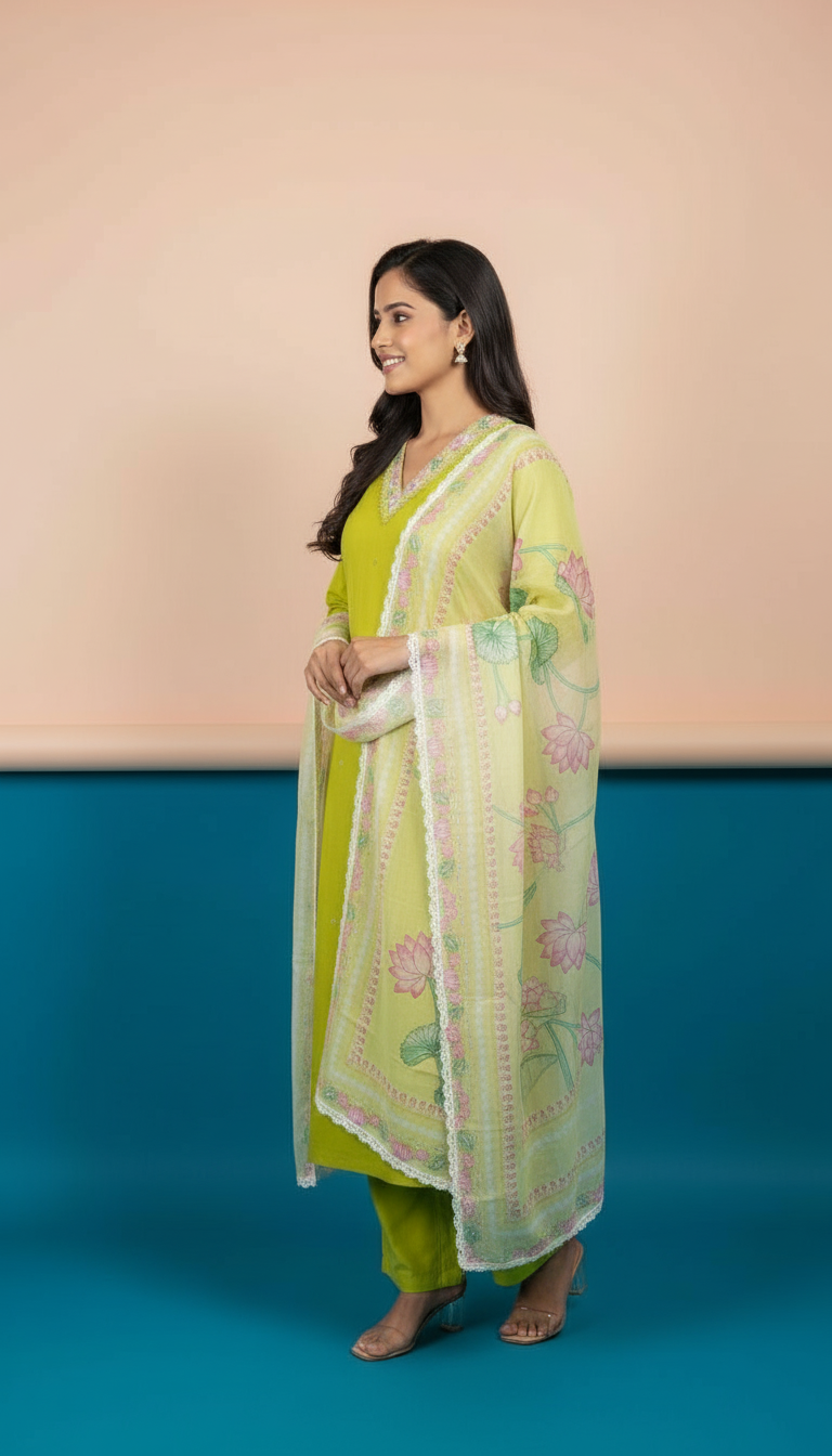 Mal Chanderi Suit With Elegant Printed Dupatta view 2